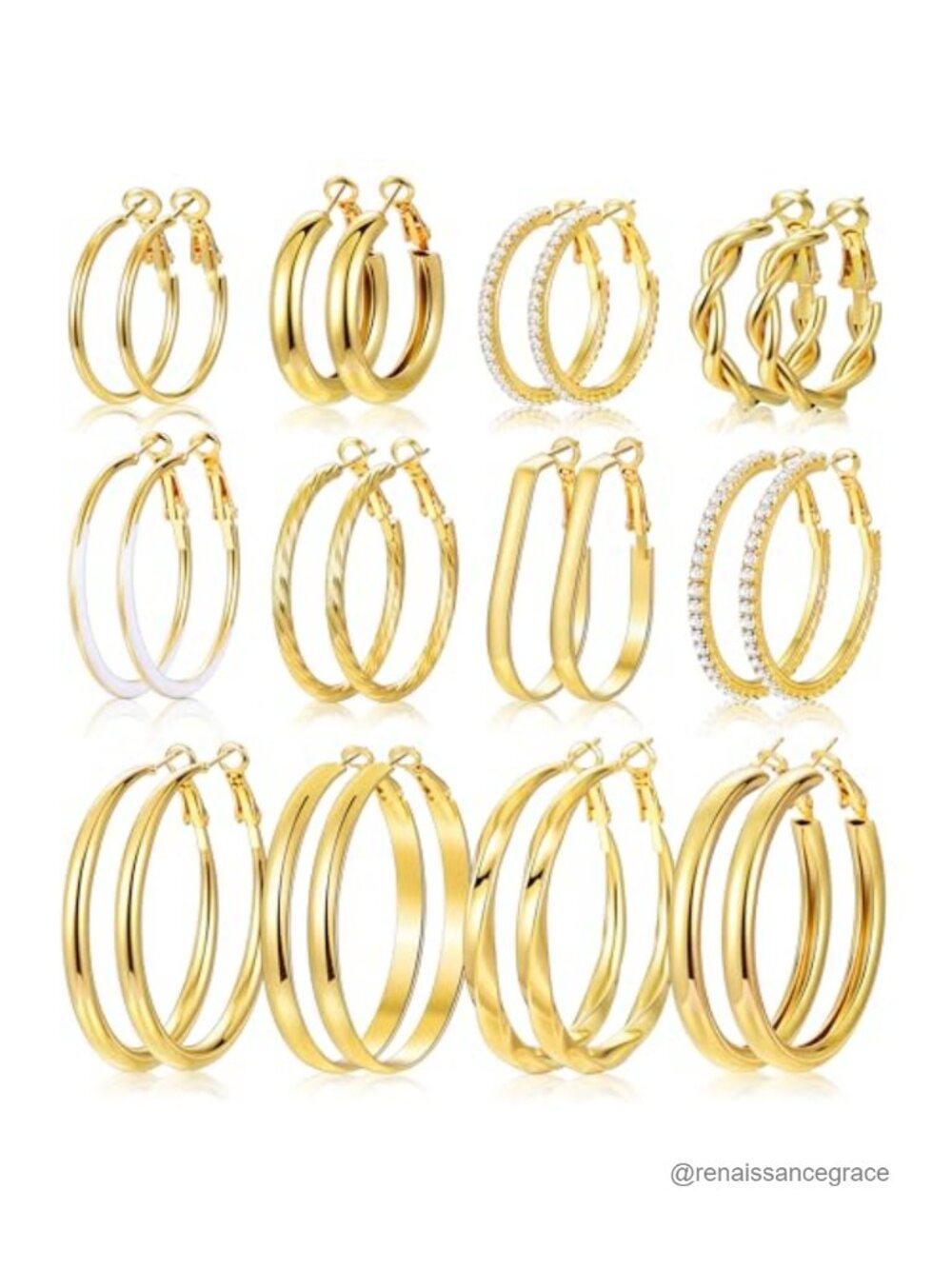 12 Pairs Gold Hoop Earrings Set for Women, Lightweight, Hypoallergenic